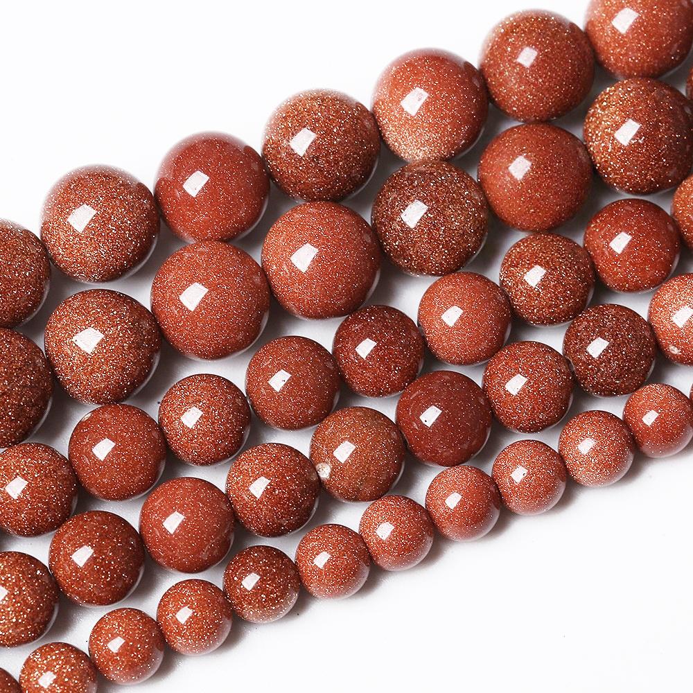 Gold SandStone Round Natural Stone Beads 15"Strand Smooth Loose Spacer Beads 4/6/8/10/12mm for Jewelry Making DIY Bracelets Accessories