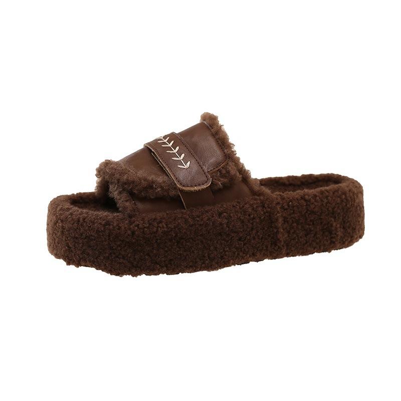 Lamb Wool Slippers Women's Wear 2025 Autumn and Winter New Fashionable Thick-bottomed Plush Warm Boken Wool Slippers