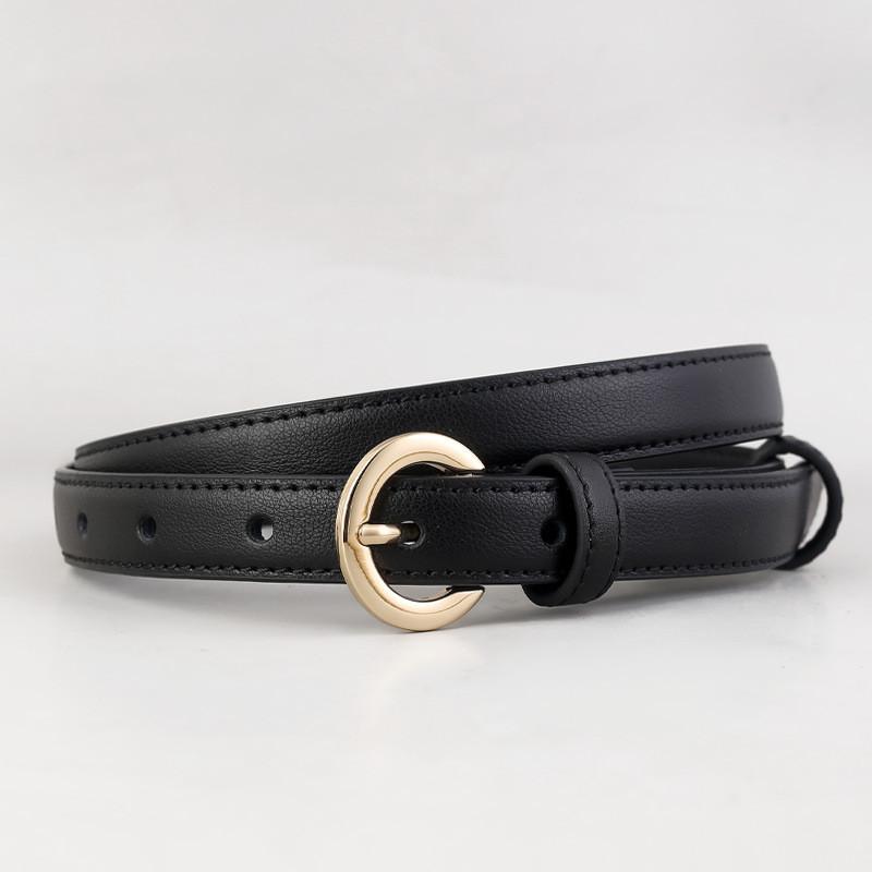 Genuine Leather Womens Belt With Simple Design And Metal Pin Buckle For Work And Leisure чёрный