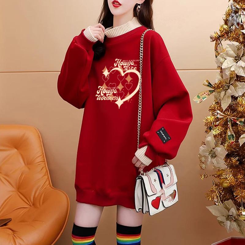 Женский зимний теплый пуловер, длинный свободный топ с принтом XS