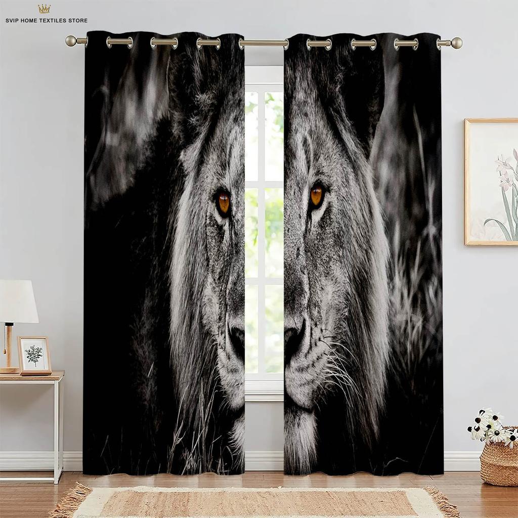 3D Printing Polyester Fiber Curtains, Lion, Tiger, Animal, Bedroom, Living Room, Kitchen, Window Decoration, Home Decoration