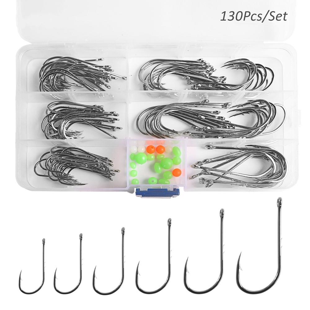 

130 шт./компл. комплект рыболовных крючков из нержавеющей стали с длинным стержнем, крючки О Шонесси, сверхпрочные крючки для троллинга с рыболовными бусинами 130Pcs/Set
