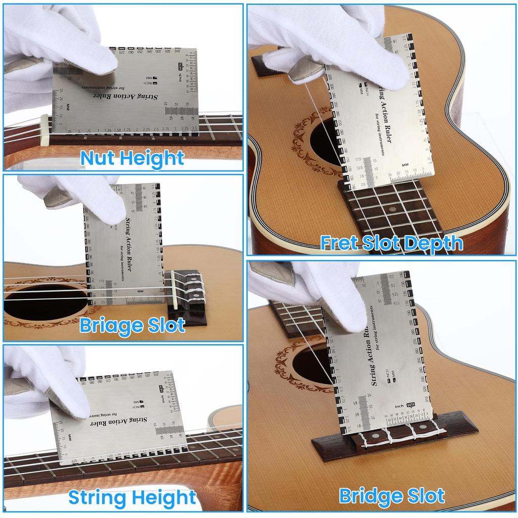 Cluoling String Height Gauge Guitar Set of 3 String Height Ruler String Height Measurement Tool Fingerboard Protection Fingerboard Grinding Repair