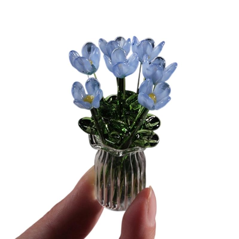 Handcrafted Glass Flowers Crystal Flower Figurine for Desk and Shelf Decoration Home Decors Piece