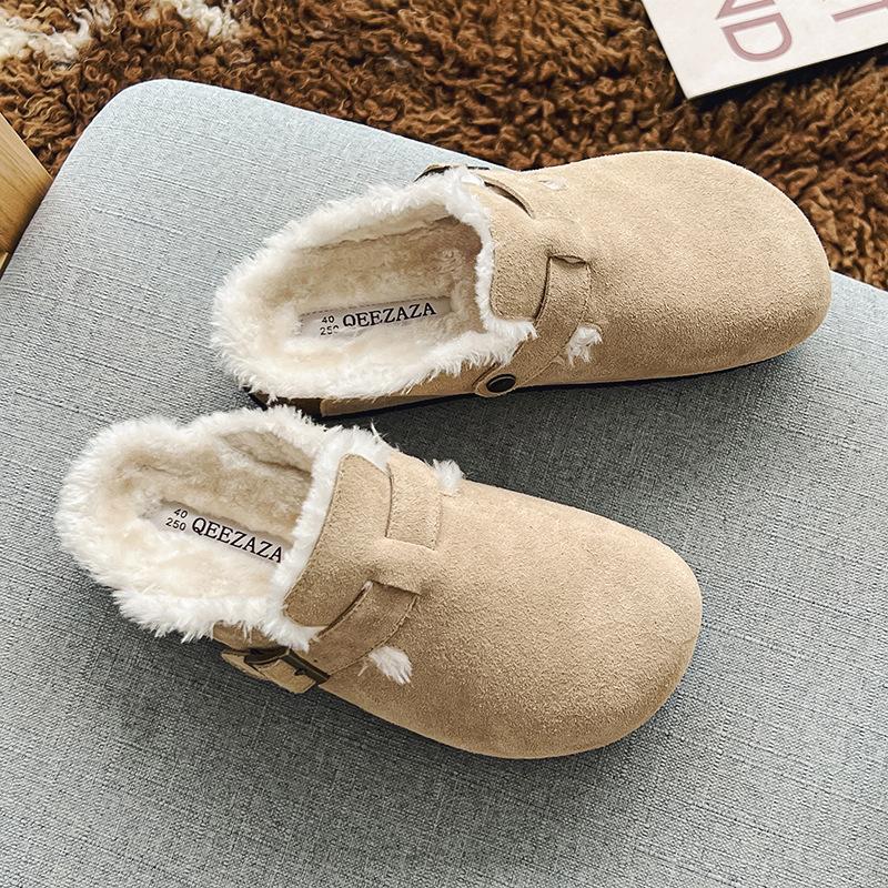 

3132 Новые Утолщенные Теплые Ретро Домашние Уличные Тапочки для Волос Флис Баотоу Кожа Половина Носка 44-size