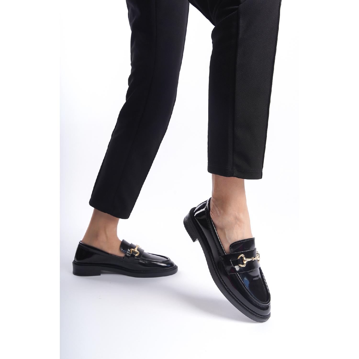 

Black Patent Leather Women s Buckle Loafer Casual Shoes Bg1095-112-0006 36