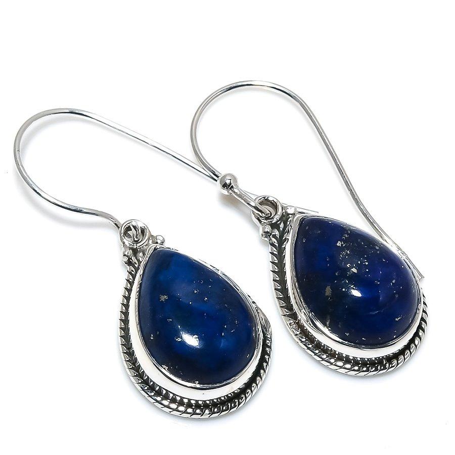 Natural Lapis Lazuli Gemstone 925 Solid Sterling Silver Gift Earring 1.25" G5b87