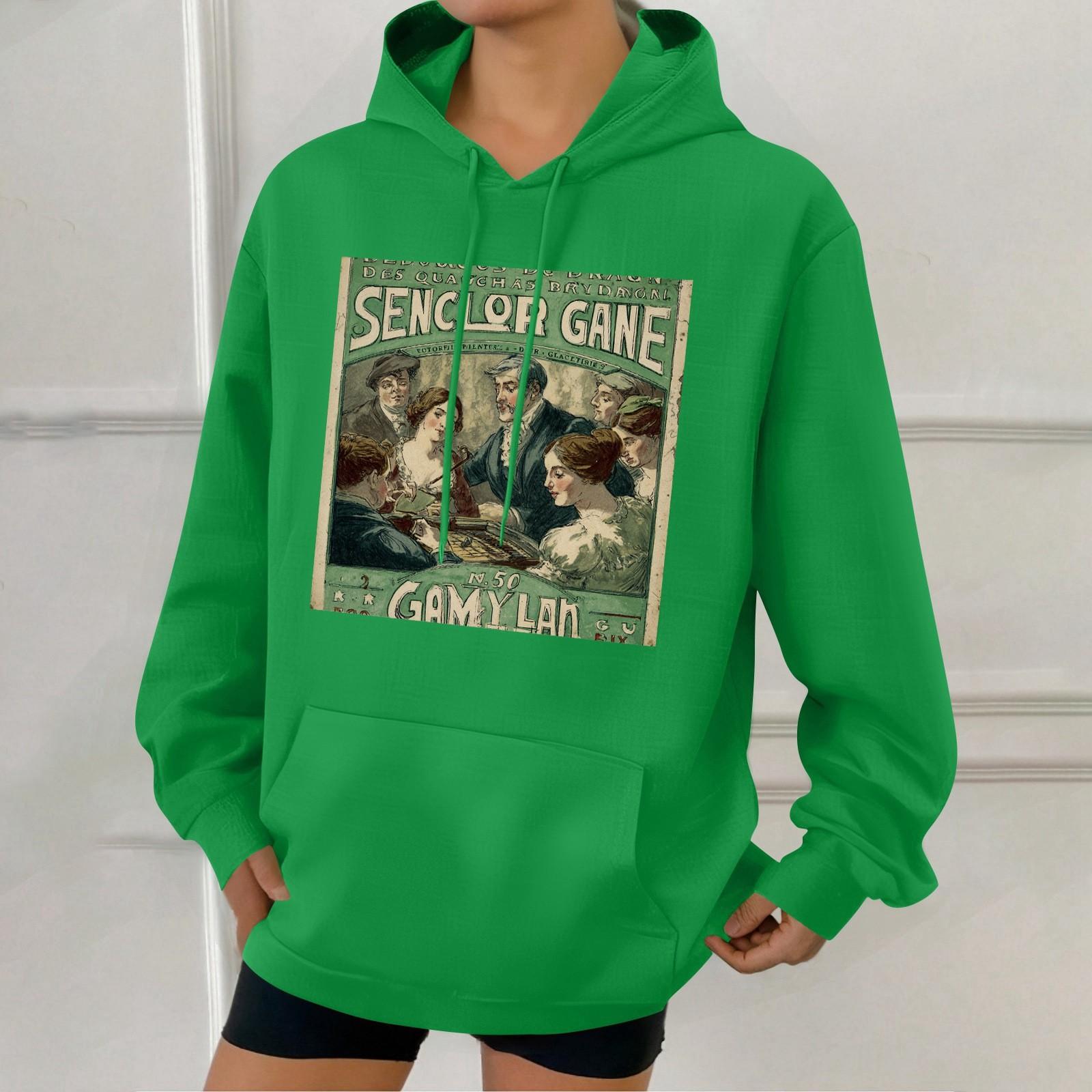 

Женская модная толстовка с капюшоном в стиле ретро с принтом и карманами M зелёный