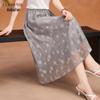 Women's Elegant Gray Floral Chiffon A-Line Midi Skirt