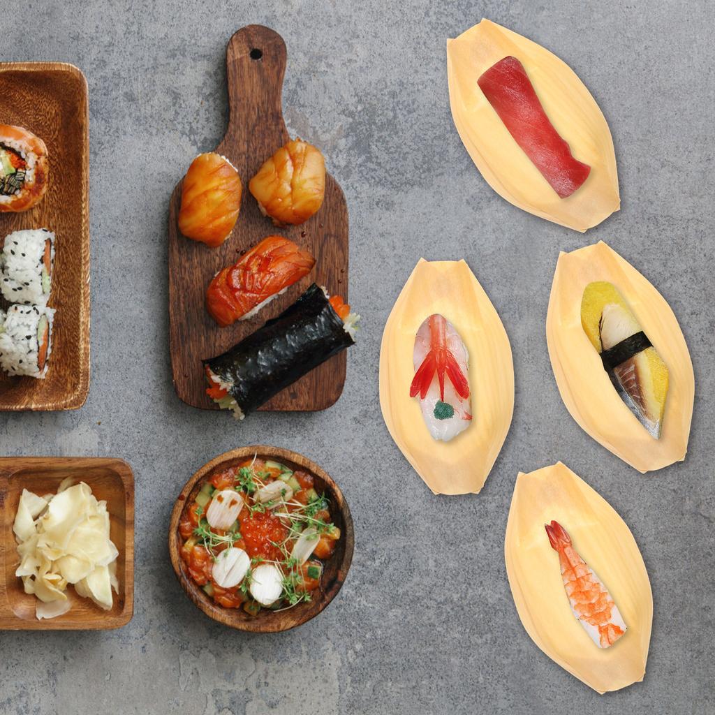 50 Peças Barquinhos de Servir de Madeira 12X6X3Cm Bétula Natural Bandeja Descartável para Petiscos Lanches Aperitivos Formato de Casamento
