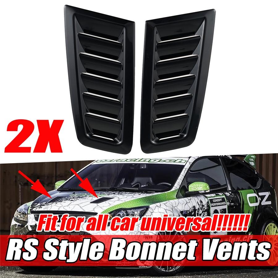 1 Pair Universal ABS Plastic RS Style Glossy Black Bonnet Vents With Free Tape