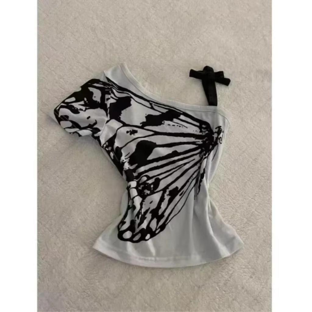 Camisetas de verano de dos piezas con cuello halter y vendaje estilo vintage, camisetas Y2k estéticas ajustadas, camisetas sexis informales con estampado grunge para mujer