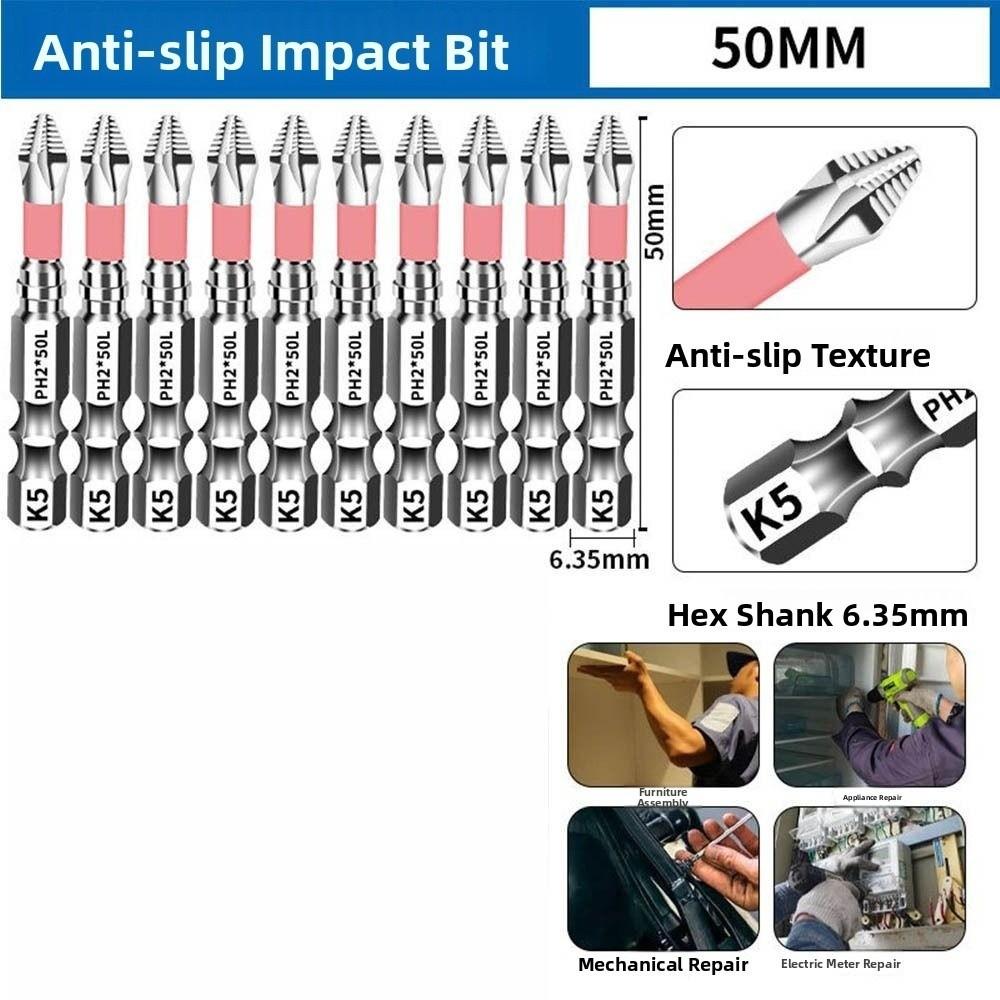 6/10pcs High Torque Batch Head Impact Resistant Ph2 Screwdriver Bit  Screw Driver Hand Tool