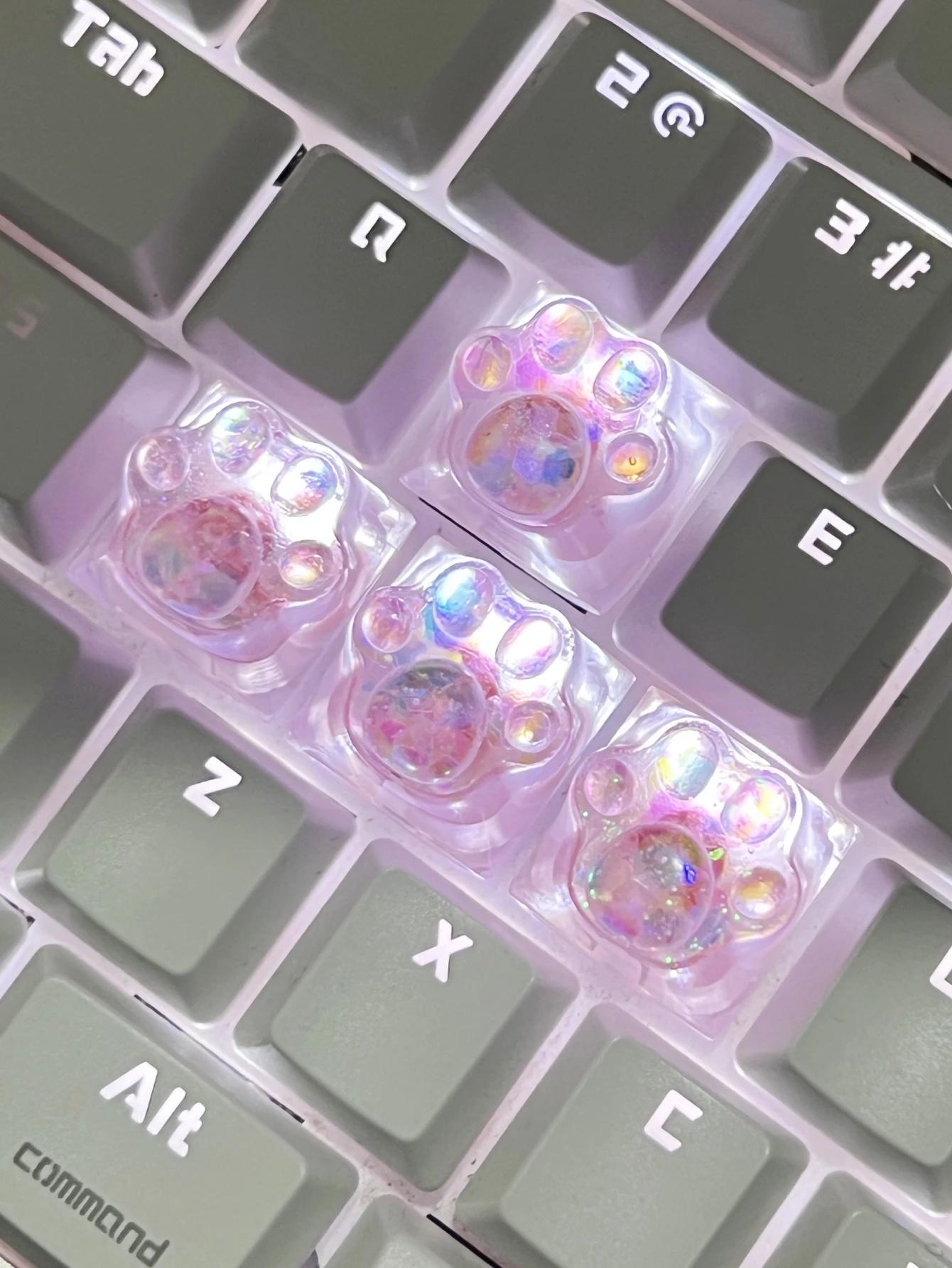 

4Pcs New Hot Sale Translucent Cat Claw Keycap Cross Axis Mechanical Keyboard Keycap Decoration keyboard keycaps pink keycap розовый