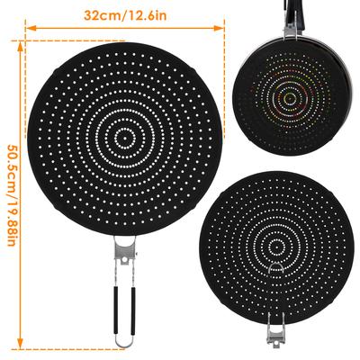 Écran Anti-éclaboussures en Silicone 12 Pouces pour Poêle Couvercle Anti-éclaboussures en Silicone avec Poignée Pliante Plaque Anti-éclaboussures/Égouttoir Tapis de Refroidissement