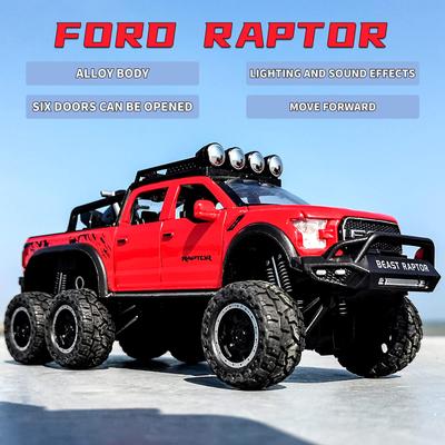 New Ford Raptor F150 Simulation Alloy Pickup Off Road Children's Car Toys 1: 24 Model with Sound and Light Gifts Collection Ornament