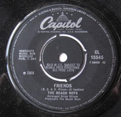 Disque 7 pouces BEACH BOYS - Friends / Little Bird CL15545 Capitol Records 1968 UK Rock Occasion