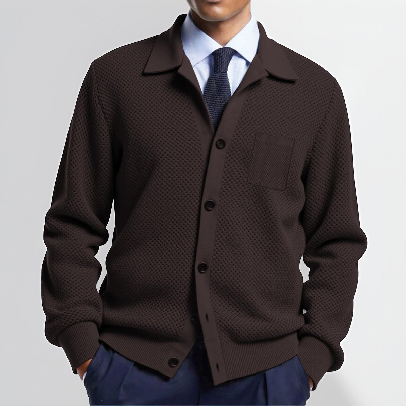 

Мужской повседневный вязаный кардиган однотонного цвета с лацканами, верхняя одежда XXXL кофейный