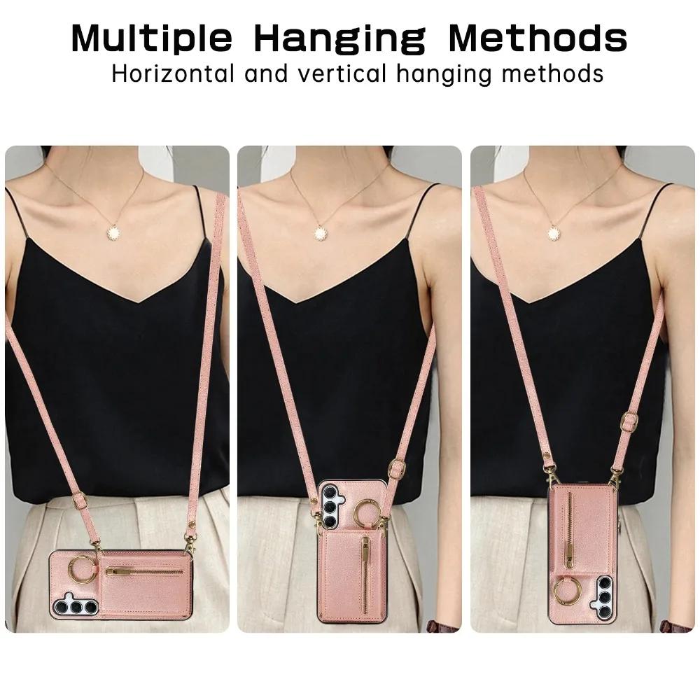 Leather Crossbody Phone Case for Samsung S24 S25 S26 Ultra S23 FE S22 S21 Plus A57 A37 A56 A36 A16 Wallet Cover with Card Holder