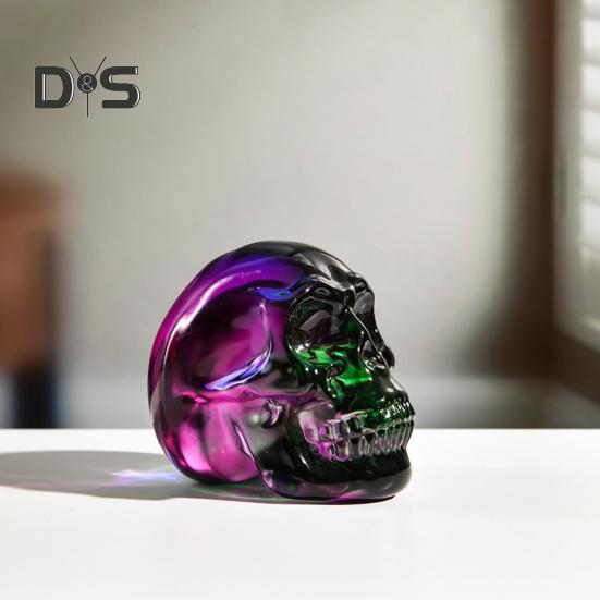 Klar Färgglad skallefigur i naturlig storlek Skallestaty Skulptur Hemmakontor Skrivbord Bokhylla Dekoration Prydnad Halloween Festival Present