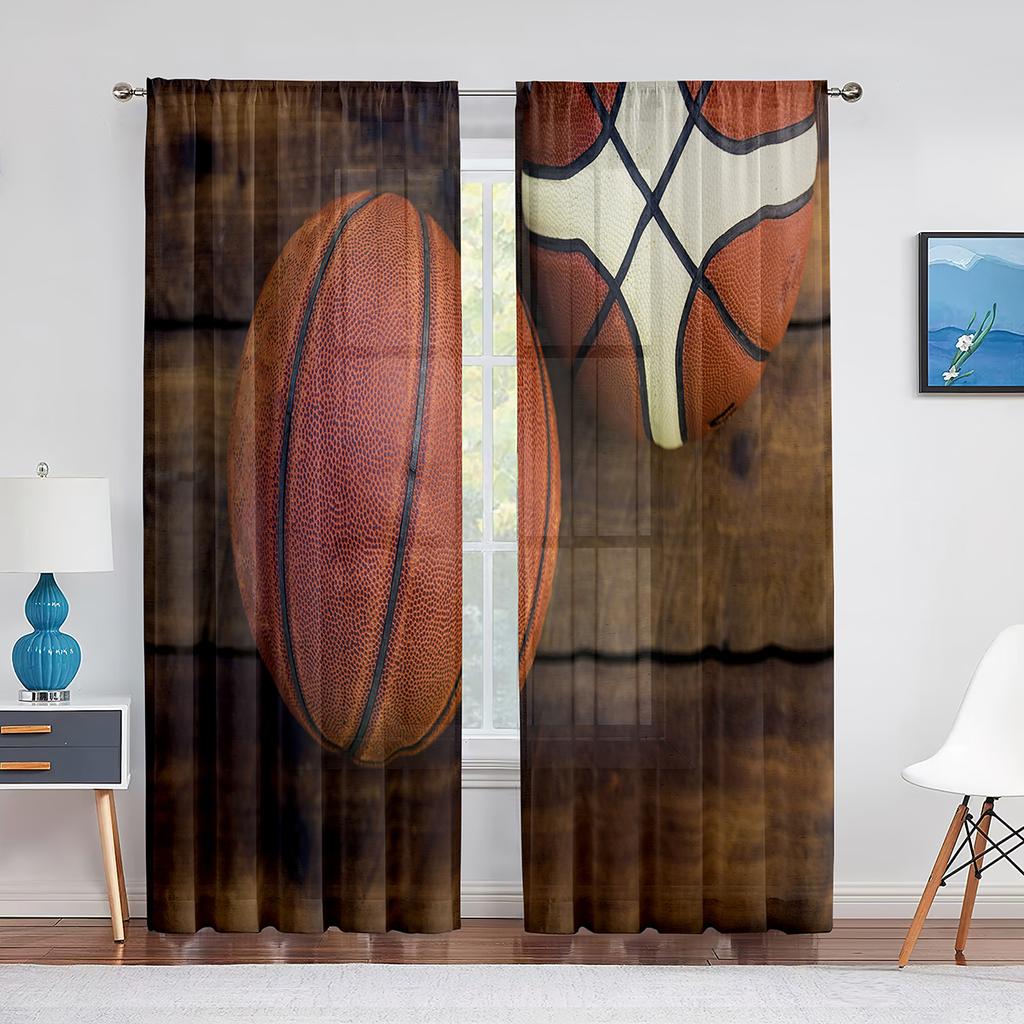 Basketball Sport Thema Transparenter Voile Vorhang für Teenager Jungen Männer Schlafzimmer Wohnzimmer Dekoration Moderner Chiffon Tüll Fenstervorhang
