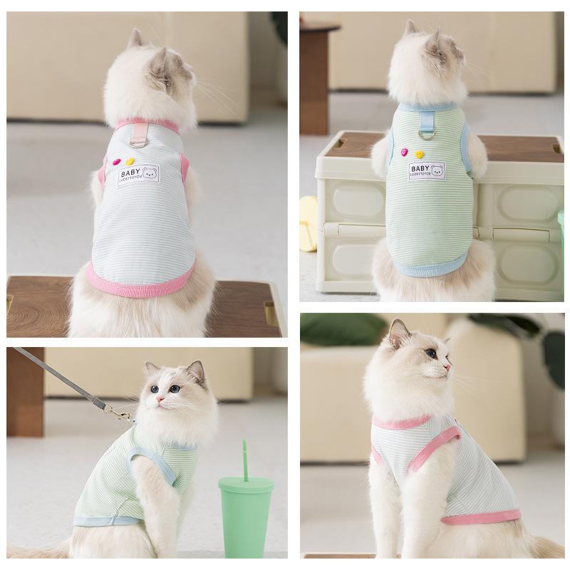 Spring Summer Cat Cotton Yarn Striped Cute Love Button Vest Dog Teddy Bigbear Pet Cat Clothes