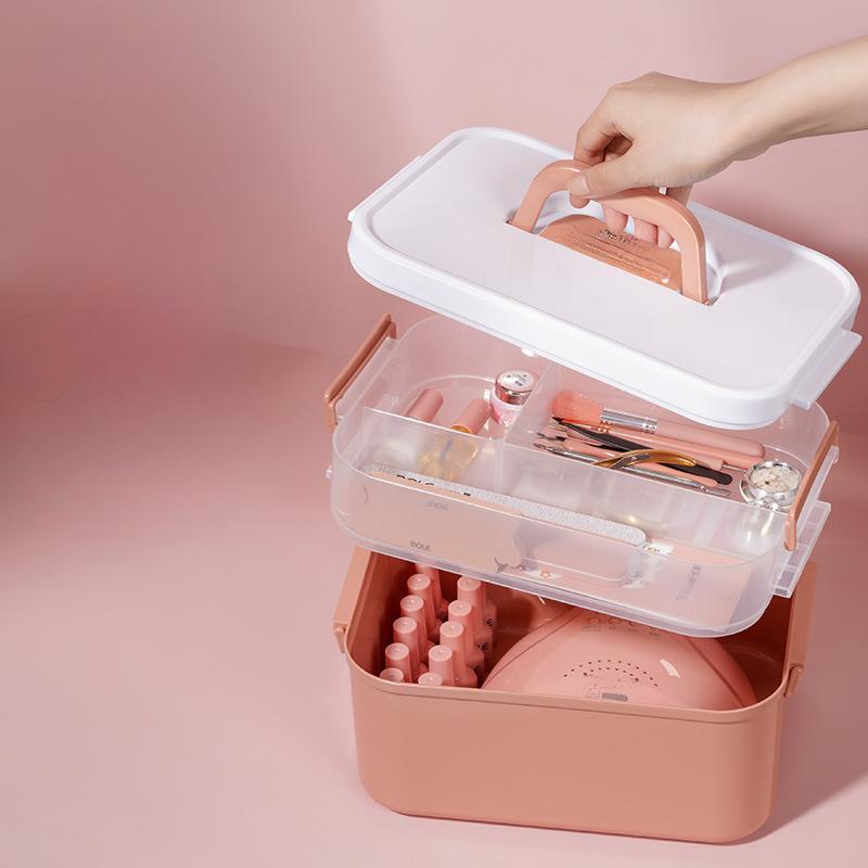 Nail art Toolbox Large capacity can put light therapy machine Nail polish glue portable double storage box nails technician new