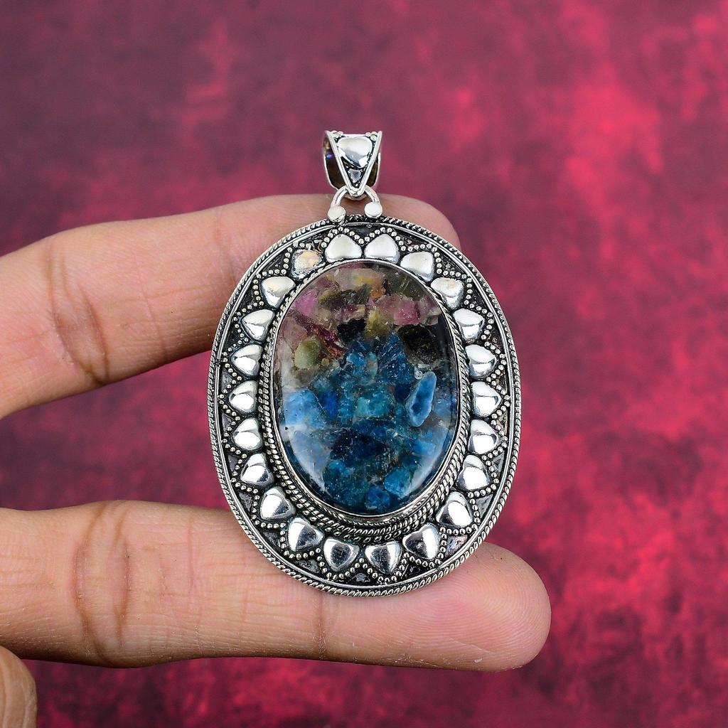 Wassermelonen-Turmalin-Anhänger, 925 massives Sterlingsilber Edelsteinschmuck, Handgefertigter Anhänger, Für Thanksgiving