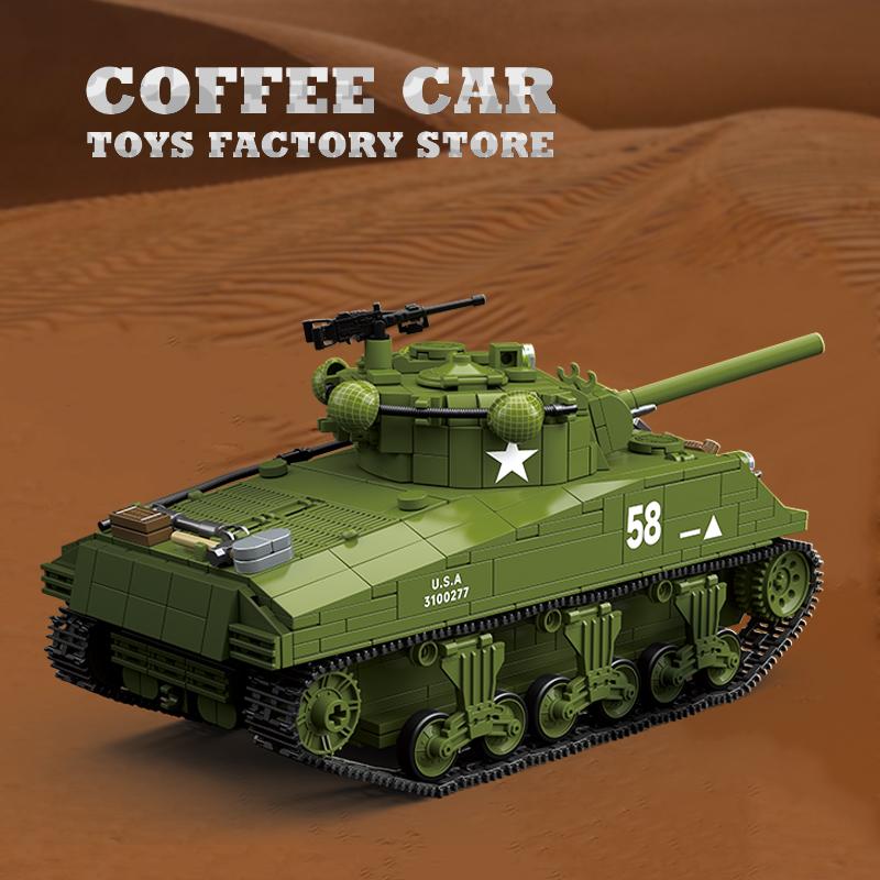 Non-Toxic M4A3 Medium Tank Building Blocks T34/76 Armored Cars Bricks Model Ww2 Classic Military Toys Adult Children Kids Christmas Gifts Diy