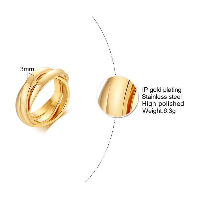 Charm Women Rings Triple Interlocked Rolling Ring Stainless Steel Gold Color Christmas Jewelry