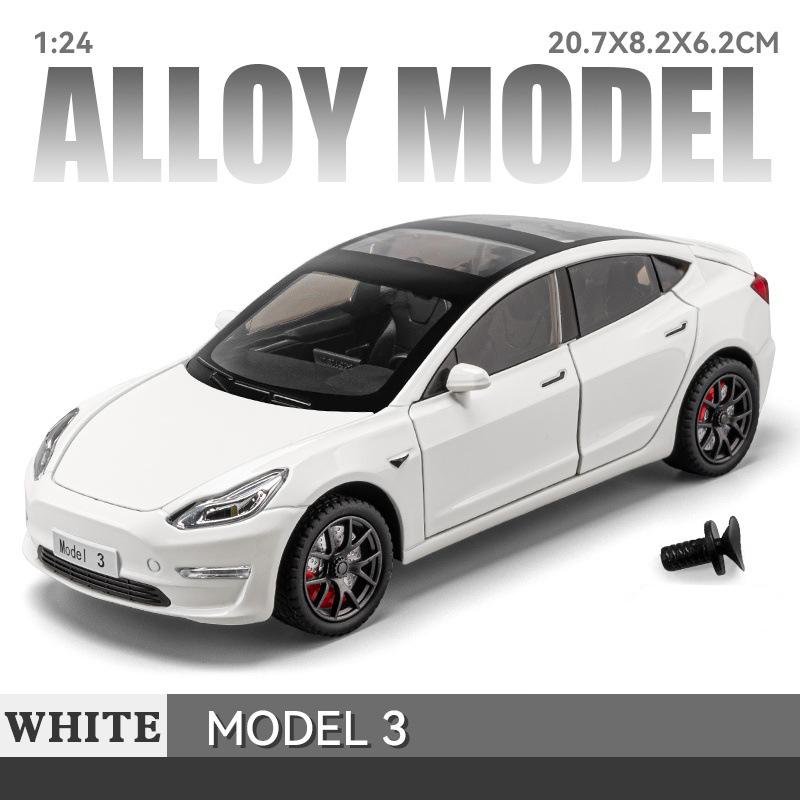 

Масштаб 1/24 Игрушка-машинка Tesla Model 3 из сплава, литая металлическая модель, звук, свет, инерционный механизм, детская игрушка, коллекционная, для витрины, декоративные украшения белый