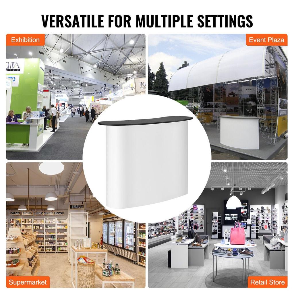 Portable Tradeshow Podium Table, 51.18" X 18.31" X 37.4", Display Exhibition Counter Stand Booth Fair with Wall, Foldable Promotion Retail Bar Table