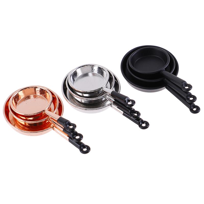 Cena de jogo de comida criativa modelo mini frigideira conjunto de 3 peças acessórios para casa de bonecas