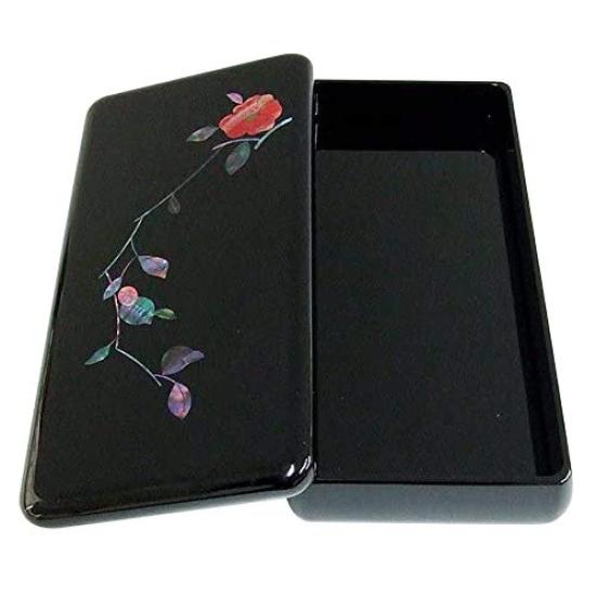 

Lacquered inkstone box with inlay and winter camellia sun Takaoka lacquerware mother-of-pearl design, 4.0 (width 12.5 cm),