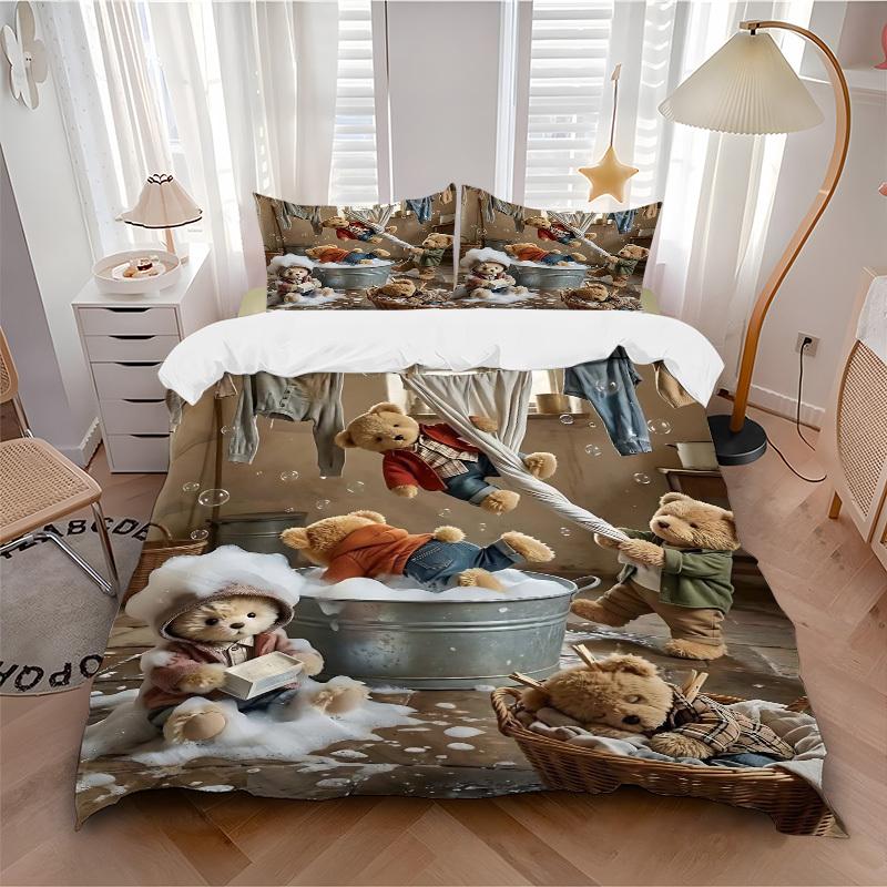 3pcs Anime Teddy Bear Bedding Set - Includes One Quilt Cover and Two Pillowcases (No Core) - Perfect for Bedroom and Guest Room Decoration,