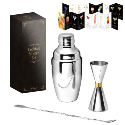 Lilbet Cocktail Shaker Set, Bar Tools, Gift, Beginner's, Recipe Card, Illustrated Instructions, 350ml, Measuring Cup, Bar Spoon, Father's Day Gift, Ne