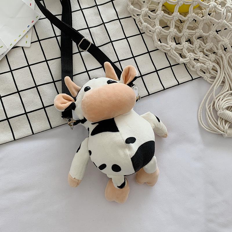 New Fashion Plush Shoulder Bag For Women Cute Cow Pattern Pink Color Small Size