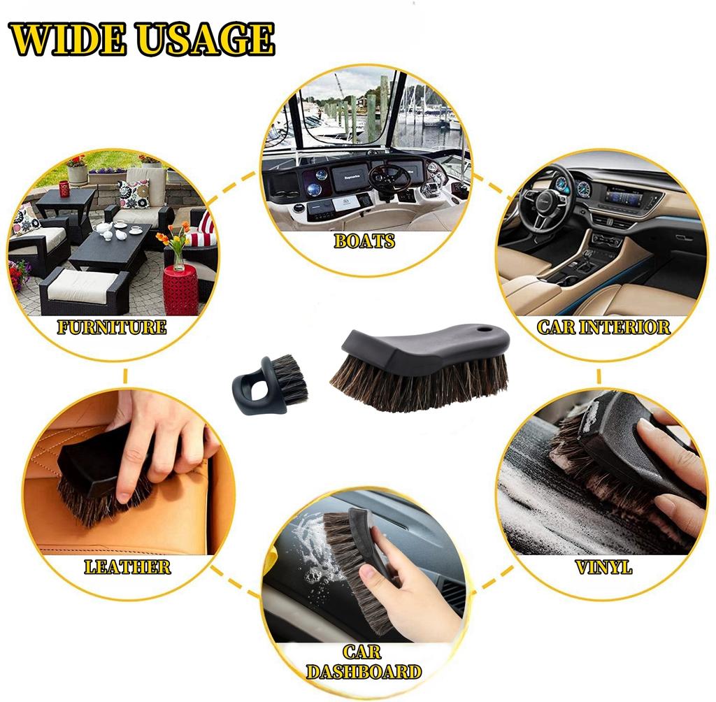 Auto Leather Cleaning Brush Set Genuine Horsehair Detailing Brush Car Detail Clean Tools for Car Leather Fabrics Carpets Etc