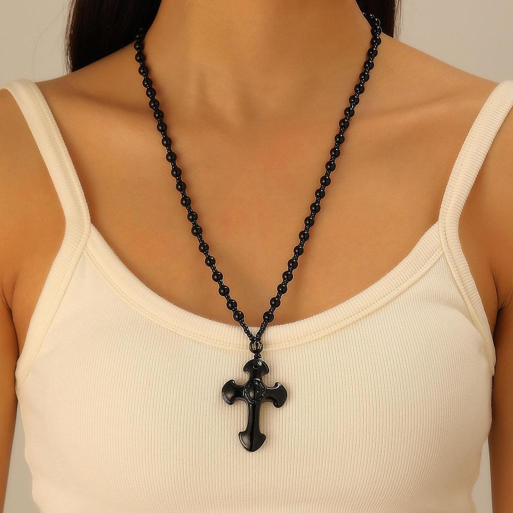 Women's Geometric Diamond Cross Necklace - European & American Punk Hip-Hop Style Choker