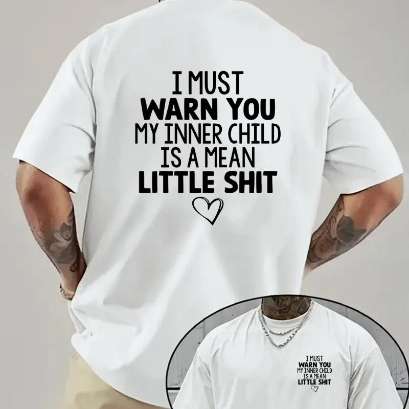 

European Size Men S Drop Shoulder T-Shirt, The Child in My Heart Is Very Bad, Double-Sided Inner Child Pattern Men S Loose T-Shirt S белый
