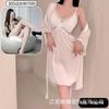 Spring and Summer Sexy Nightdress Lace Temptation V-neck Gathering Ice Silk Suspender Nightdress Backless Chest Pad Suspender Nightdress Set