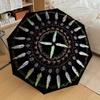 1 Stück Feder-Mandala-Themen-Regenschirm, 8-Rippen-Gestell, Kunststoffgriff, Automatisch aufklappbar, Kompaktes Reiseaccessoire, Leicht und Langlebig