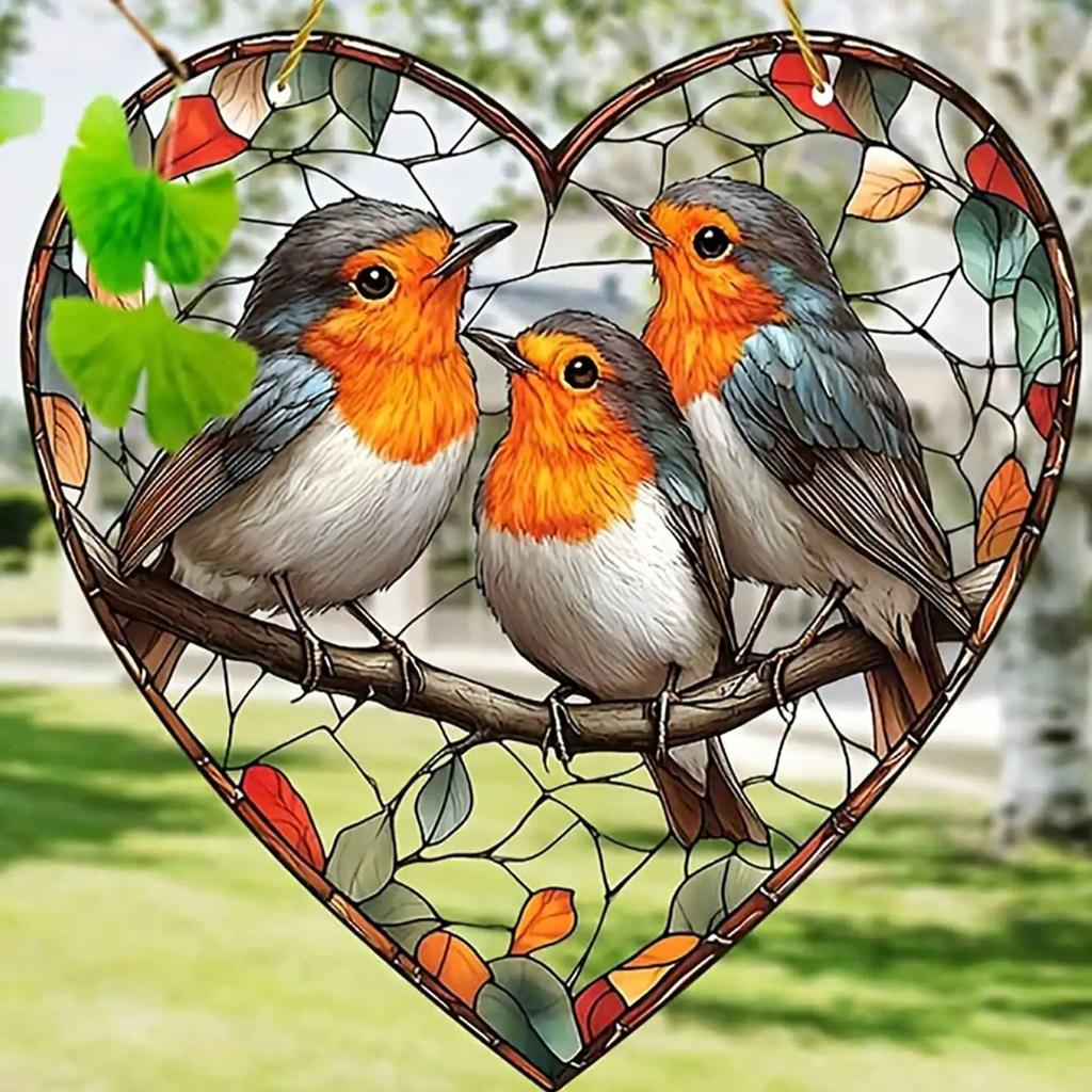2D colored sunshade glass hanging window for home decoration, suitable for bird enthusiasts, garden and animal themes