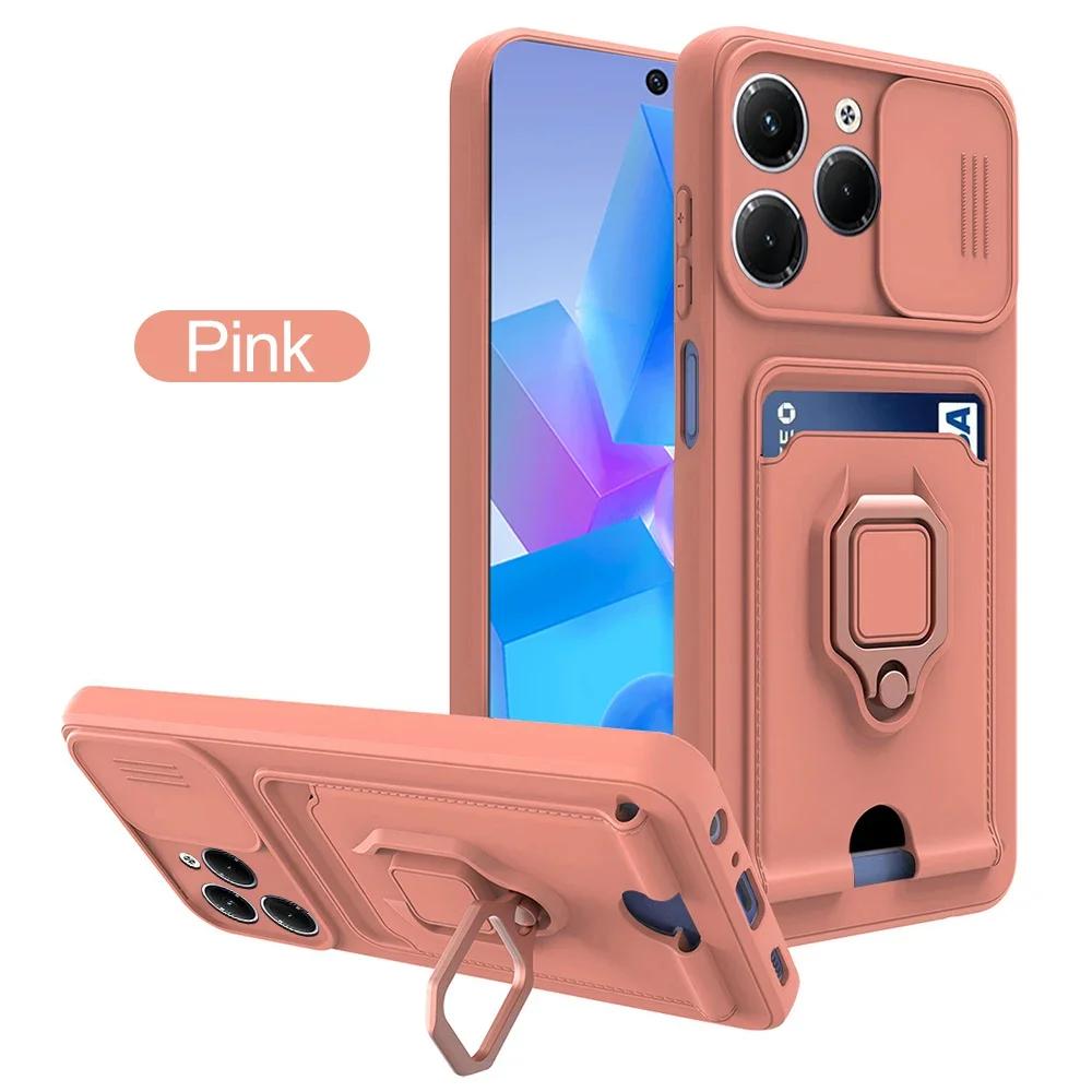 Sliding Camera Protection Case for Infinix Hot 40 Pro Note 40 Pro Plus 30 Spark 2024 Vehicle Magnetic Bracket Card Wallet Shell