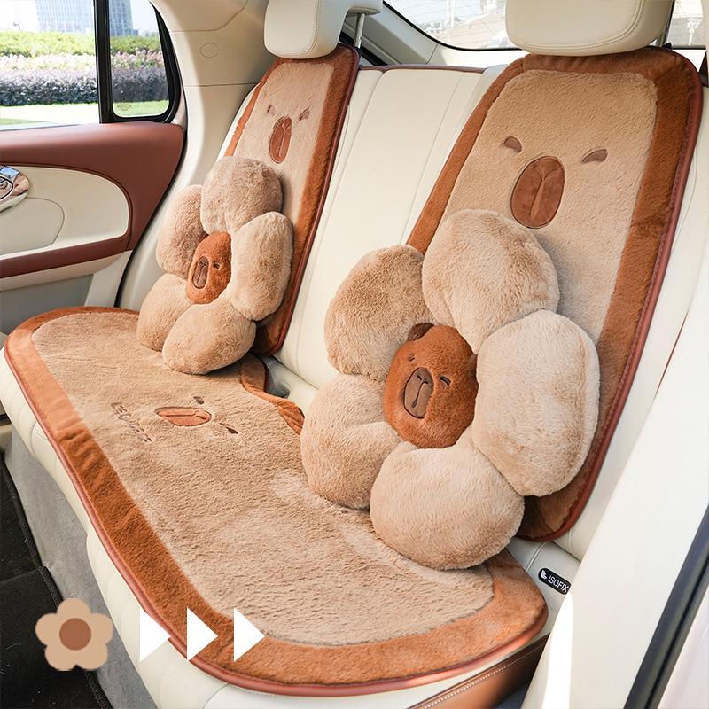 Capybara Plush Car Seat Neck and Lumbar Support Pillow Set