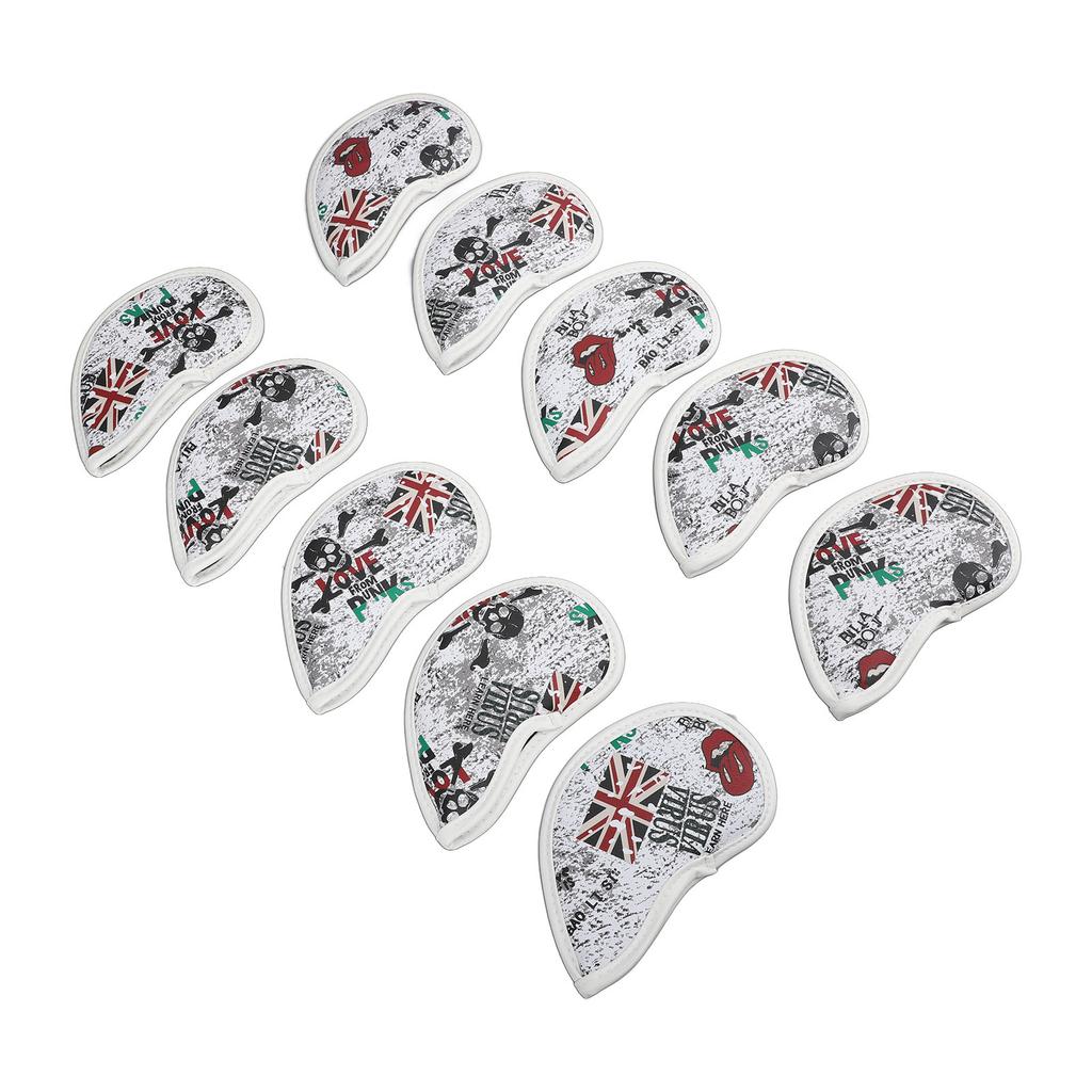 10Pcs Skull USB Golf Iron Club Head Covers PU Leather Golf Club Head Covers Headcovers Red