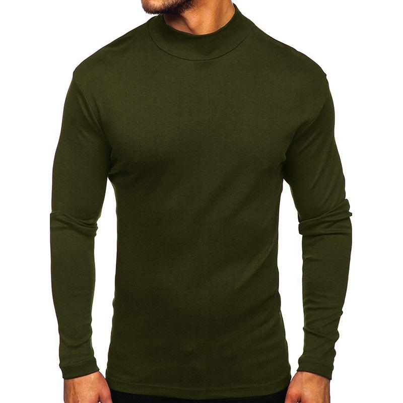 European and American Men's Thick Warm Long-Sleeve Cotton T-Shirt with Half-High Collar
