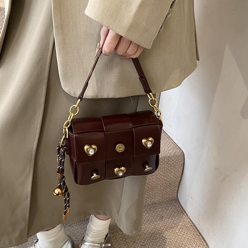 Bags This year's popular bag 2025 new Korean version fashion splicing shoulder bag women's crossbody rivet small square bag