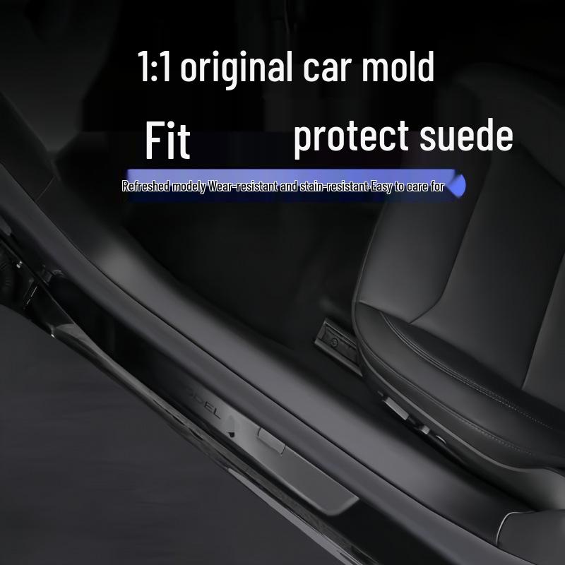 Compatible Tesla Model Y TPE Door Sill Strips & Console Kick Protection - Front, Rear, and Second Row Coverage
