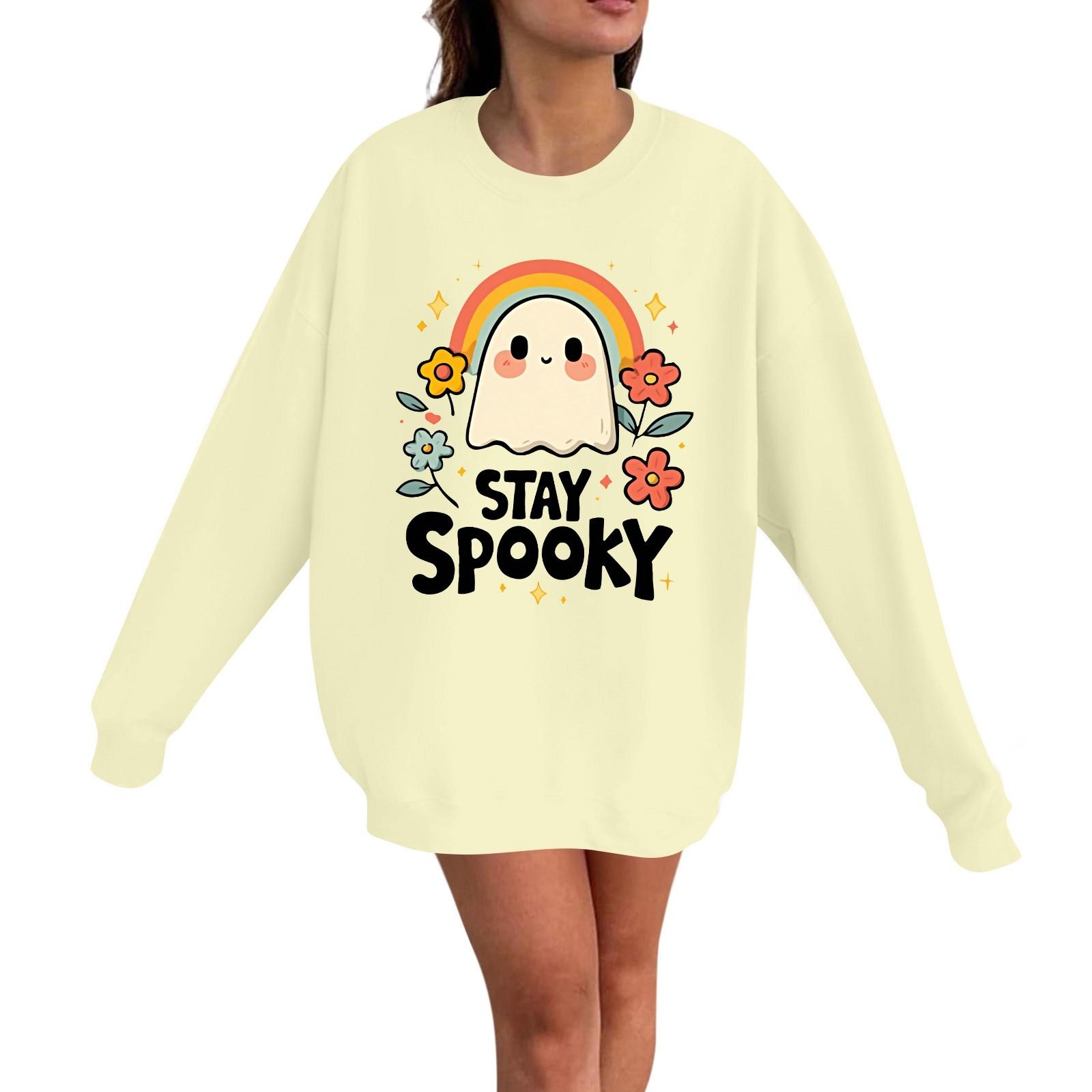 

Women s Casual Fashion Long Sleeve Halloween Print Pullover Round Neck Sweatshirt M жовтий